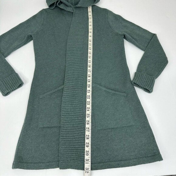 Tahari Women’s Green Luxury Open Cardigan Hooded Long Knit Sweater S/C34 - Picture 8 of 12